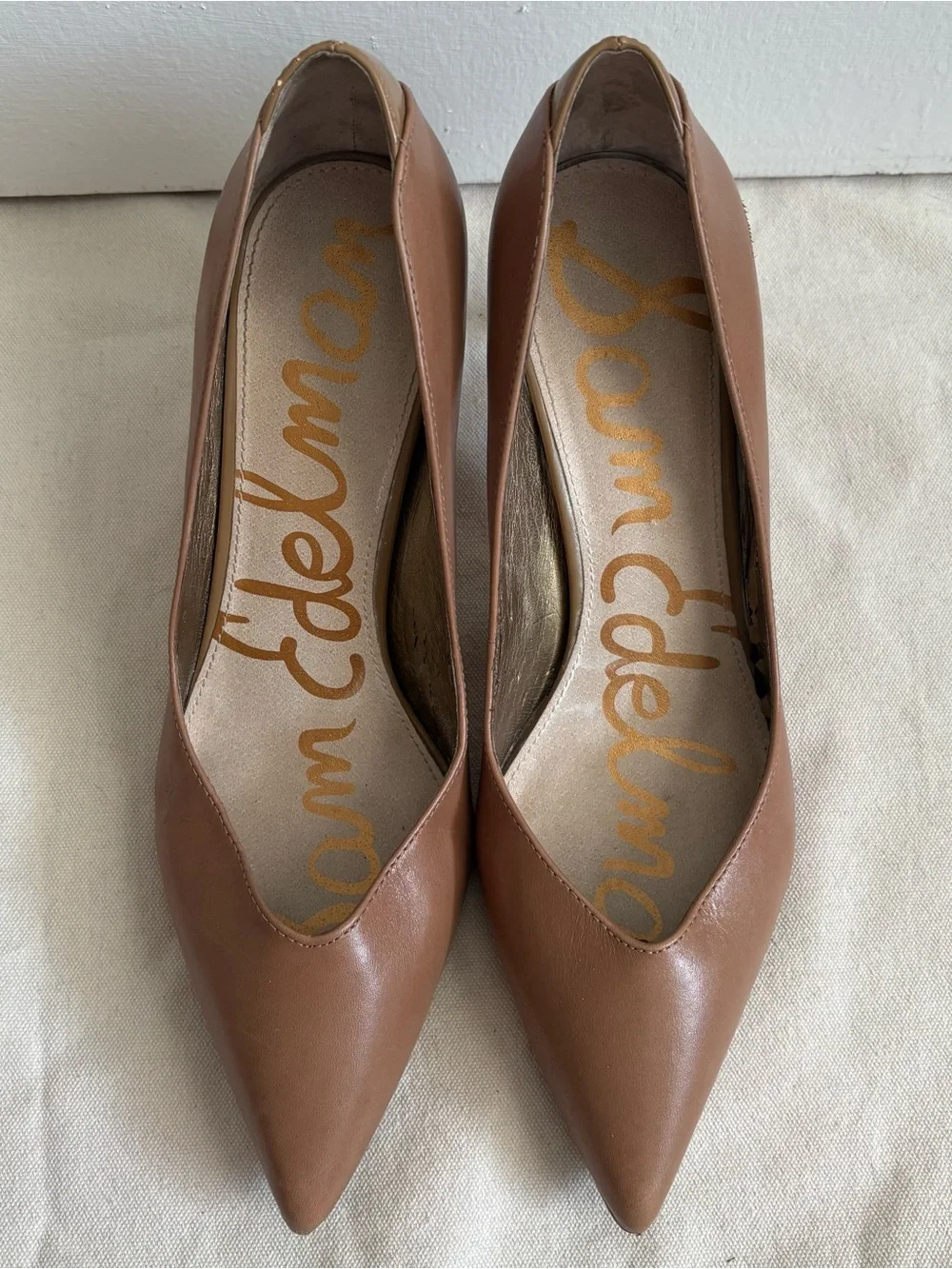 Sam Edelman Beige Leather Slip-On Pointed Toe Stiletto Pumps Women US 9 M